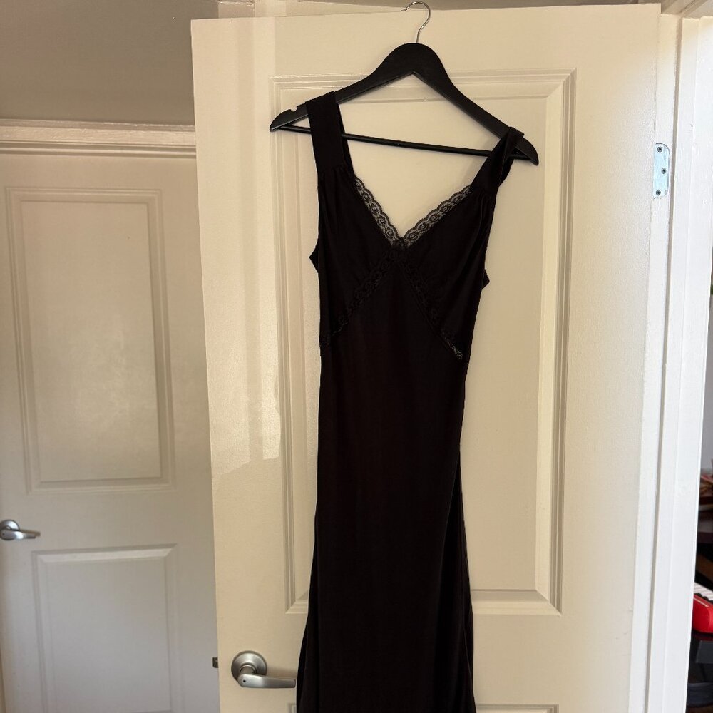 Reformation Provence Midi Dress – Black Lace Trim Slip Dress – Size S